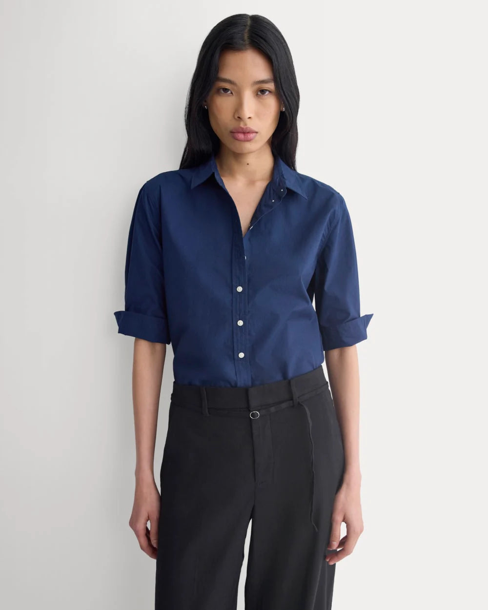 Cuff Detail Shirt in Lightweight Cotton | Navy