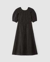The Linen Short-Sleeve Scoop Midi Dress | Black