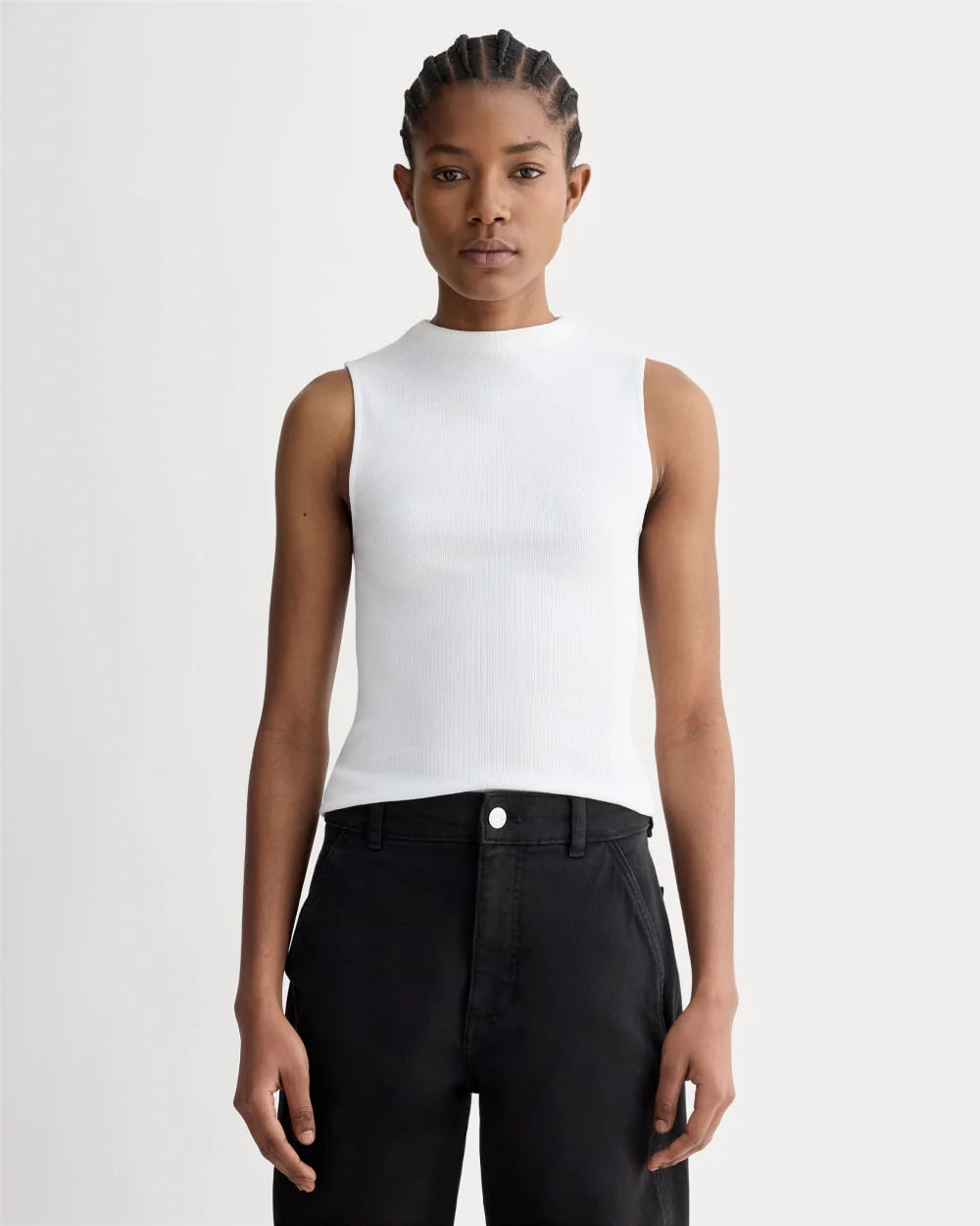 The Luxe Rib Funnel-Neck Tank | White