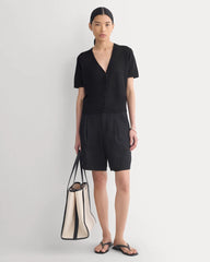 Lace Trim Cardigan in Fine Linen | Black