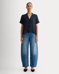 The Notch Shirt in Washable Silk | Navy