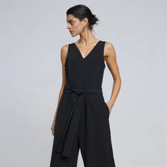The City Stripe Draped Jumpsuit | Black