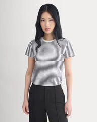 The Slim Crew in Essential Cotton | Bone / Pirate Black Stripe