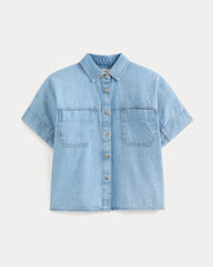 Cropped Boxy Denim Shirt | Light Indigo