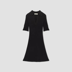 The Ribbed Short-Sleeve Polo Dress | Black