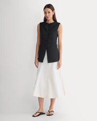 Long Vest in Stretch Linen | Black