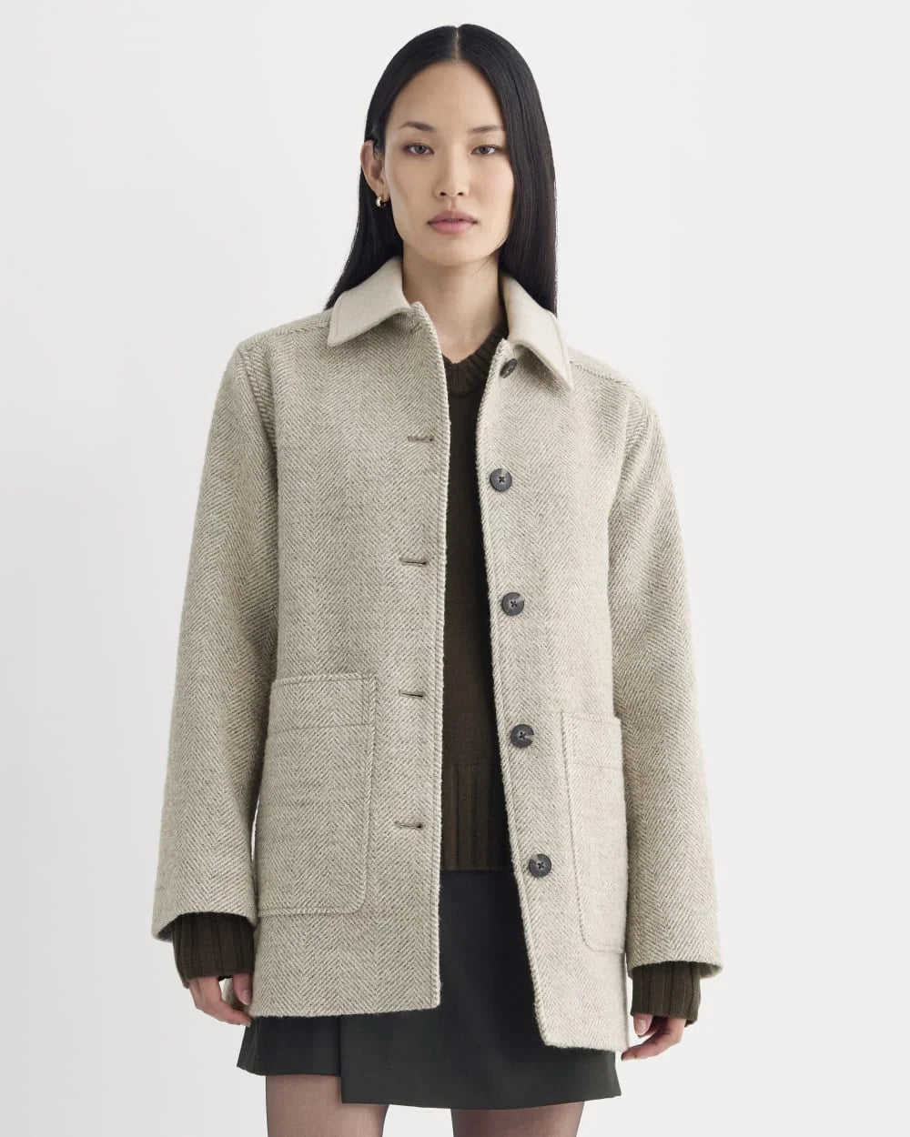 Italian Car Coat | Taupe Herringbone