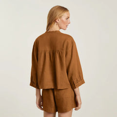 The Linen Billow Blouse | Tawny Brown