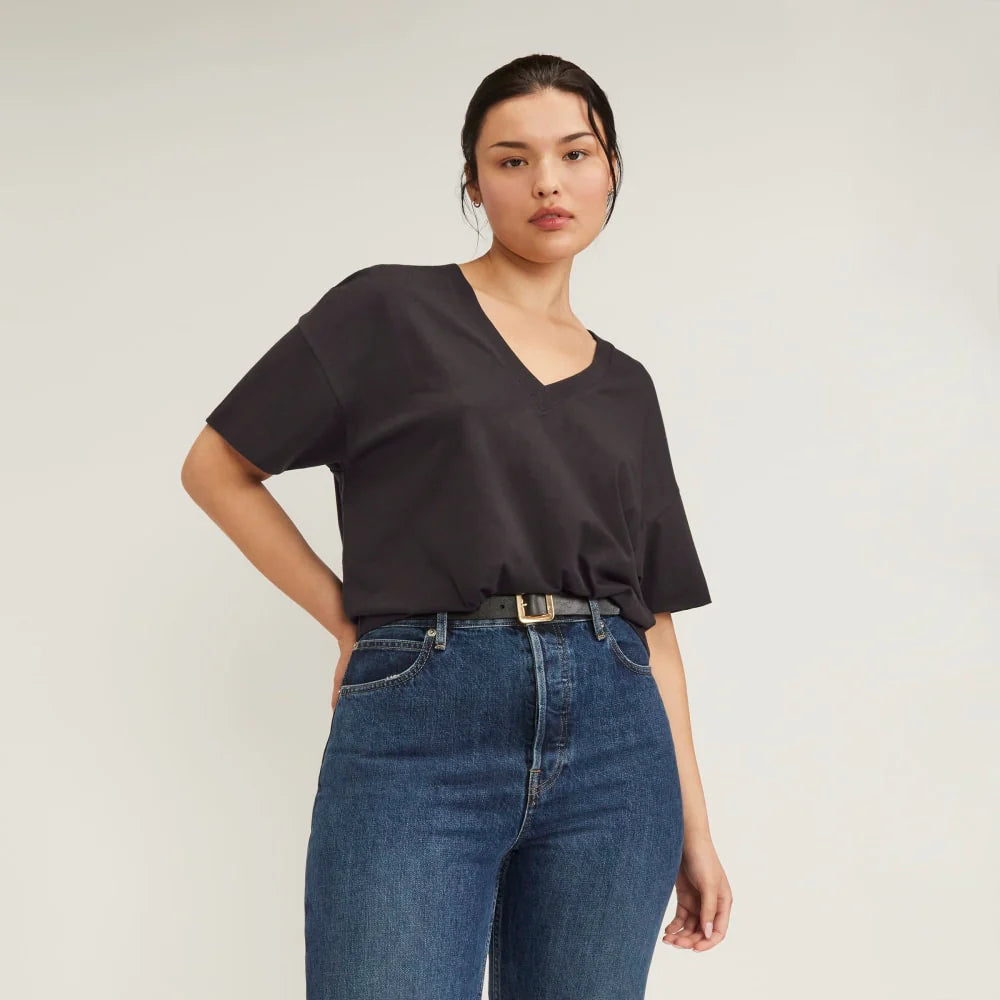 The Organic Cotton Slouchy V-Neck | Vintage Black