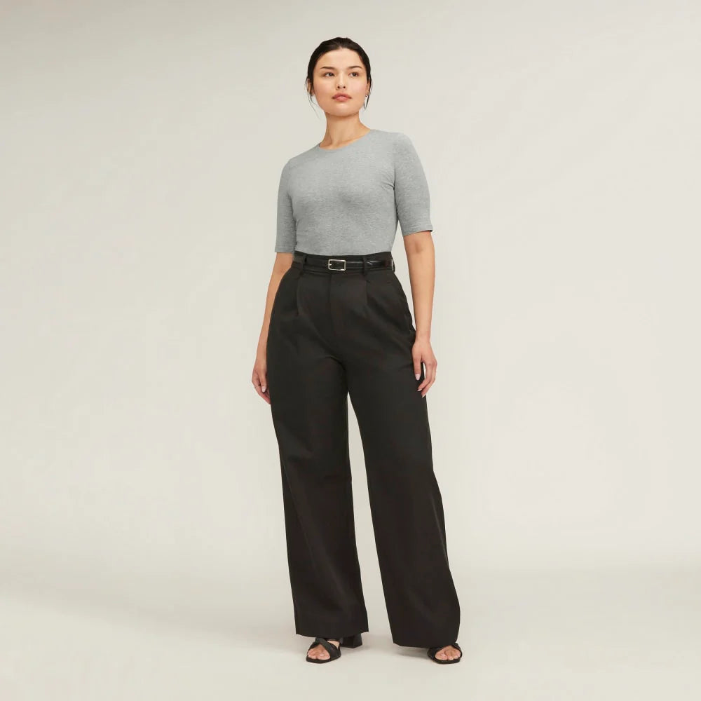 The Short-Sleeve Crew Neck Bodysuit | Heathered Grey | Thong