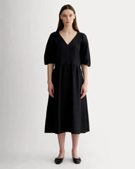 The Linen Oversized Puff-Sleeve Dress | Black
