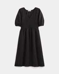 The Linen Oversized Puff-Sleeve Dress | Black