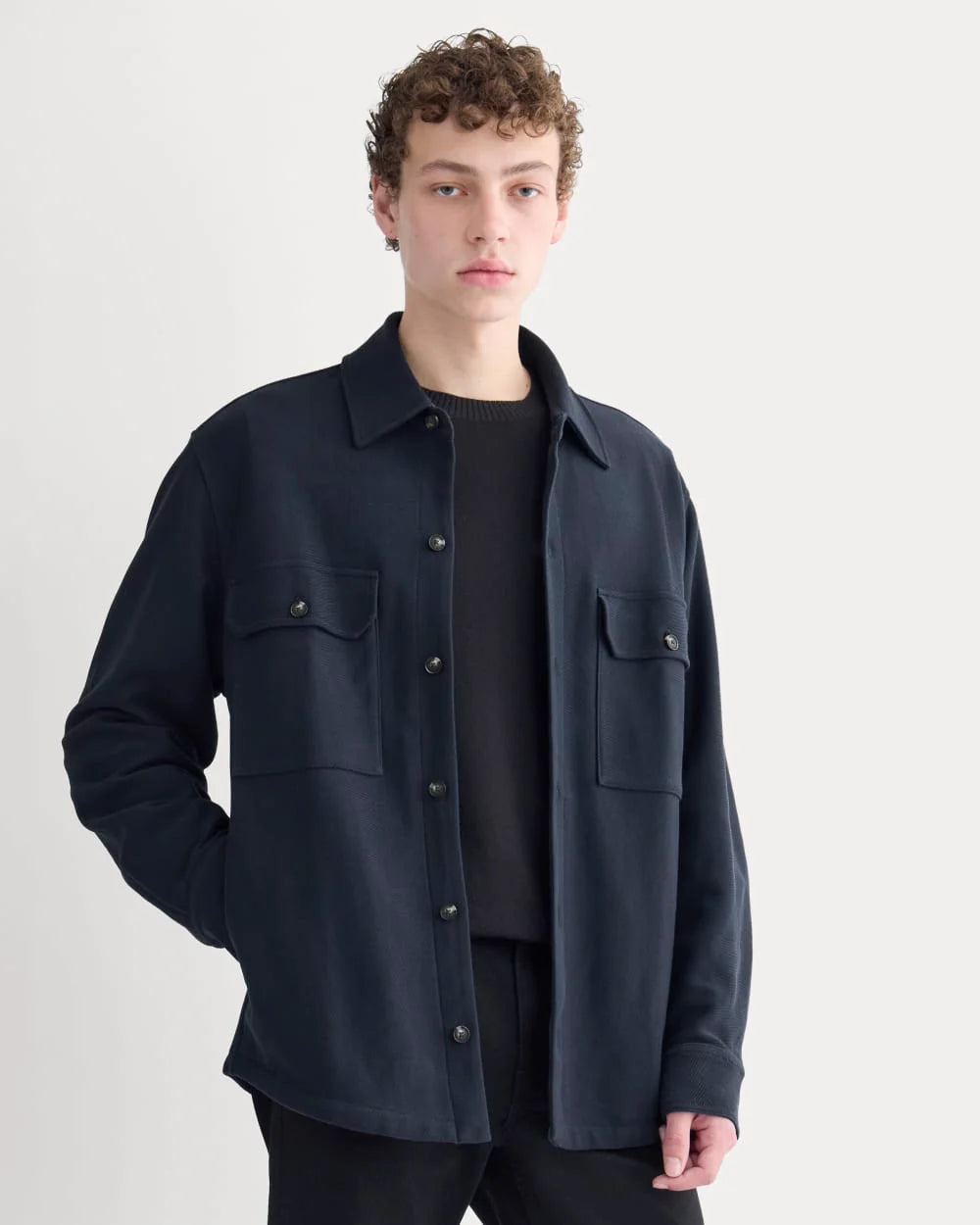 Relaxed Knit Utility Shirt | Navy
