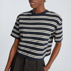 The Organic Cotton Cropped Tee | Navy / Tan