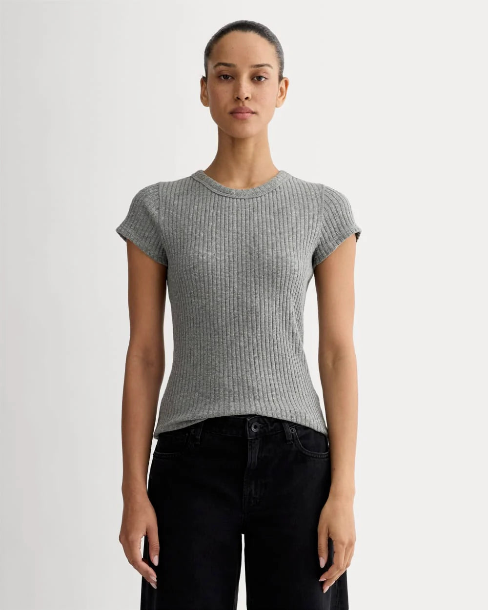 The Cozy Rib Tee | Mid Heather Grey