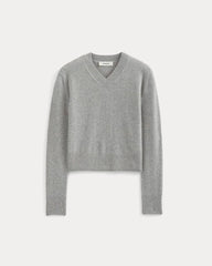 Cashmere Cropped High-V Sweater | Light Heather Grey