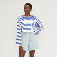 The Premium Weight Oversized Pocket Tee | Canvas Tan / Mazarine Blue