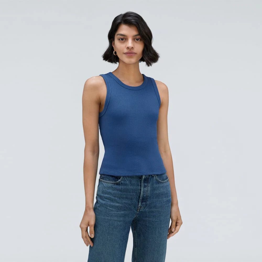 The Ribbed Cutout Tank | Deep Blue