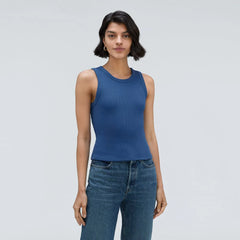 The Ribbed Cutout Tank | Deep Blue