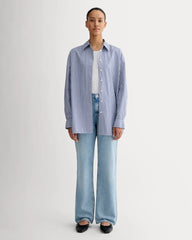 The Boyfriend Shirt in Ultrasoft Cotton | Bone / Mazarine Blue