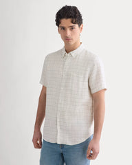 The Classic Short-Sleeve Shirt in Linen | Bone Plaid