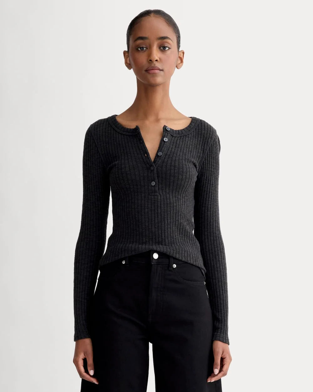 The Cozy Rib Henley | Black