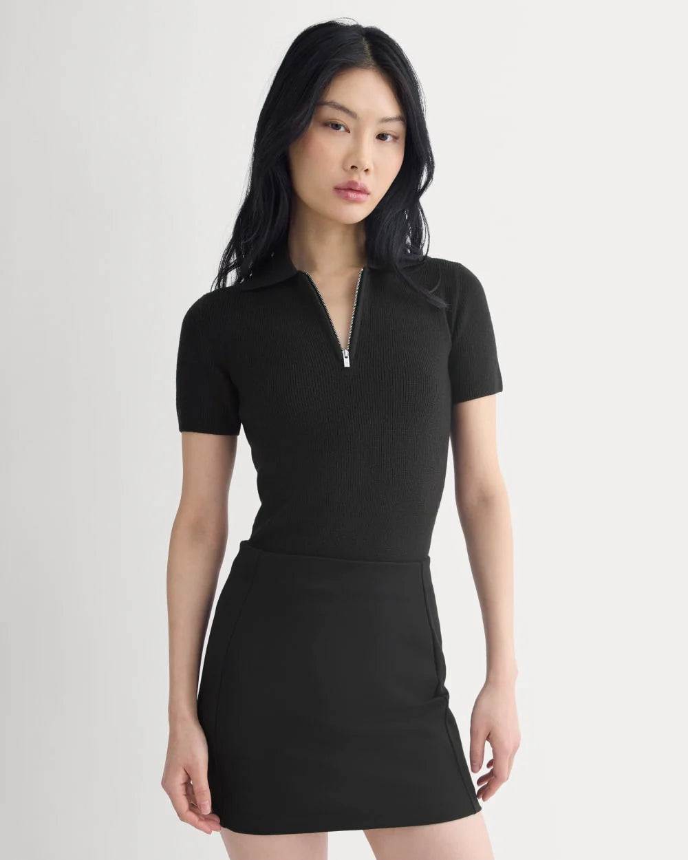 Knit Quarter-Zip Polo | Black