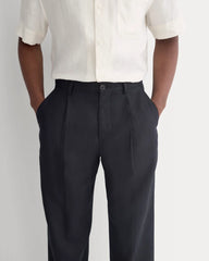 Soyeux Linen Pleated Trouser | Black