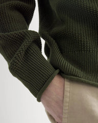 Waffle Rollneck Crew in Everyday Cotton | Dark Green