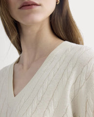 The Cable V-Neck in Cotton Cashmere | Birch