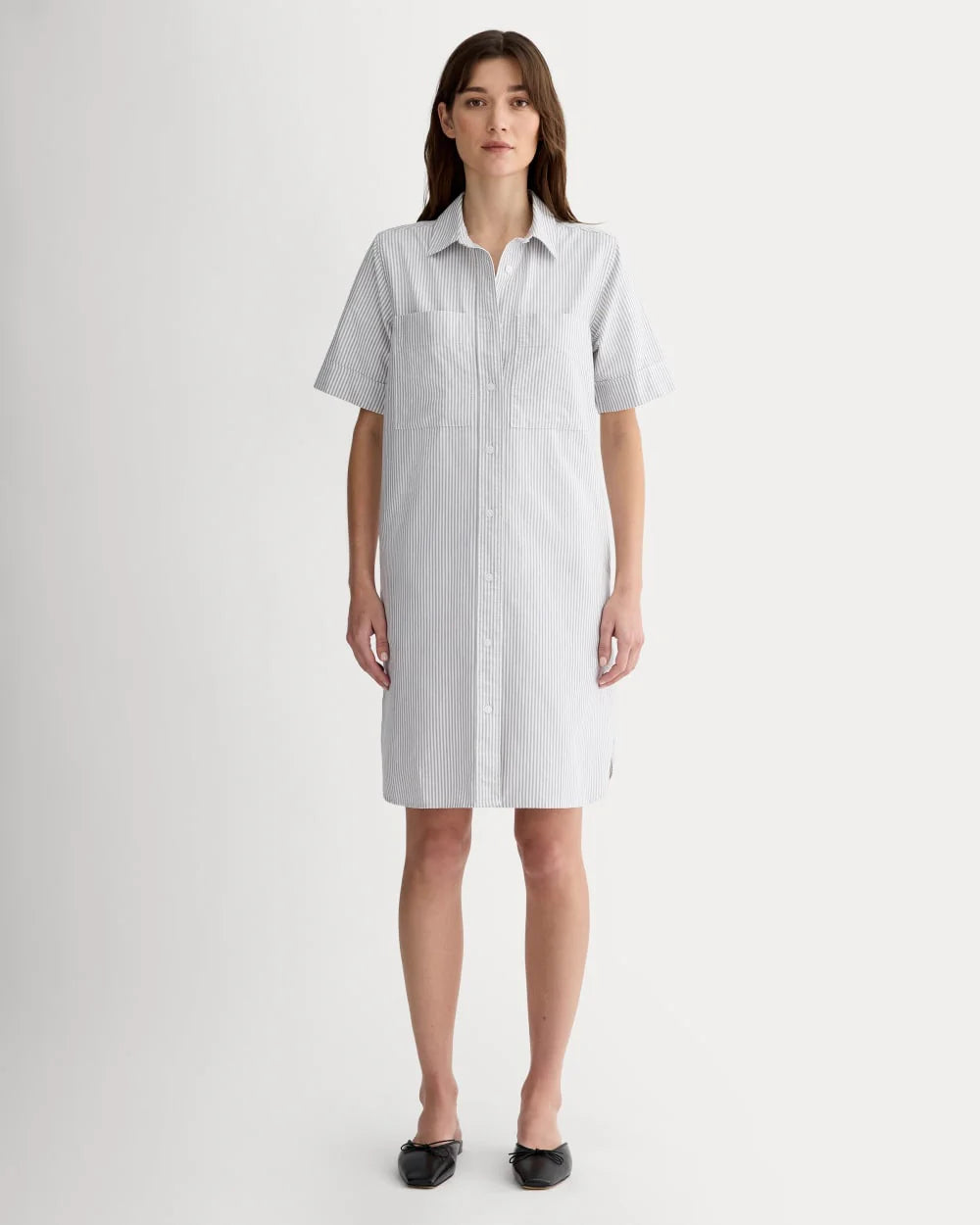 The Oxford Short-Sleeve Shirt Dress | Charcoal / White