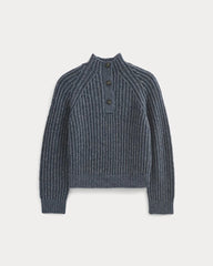 Funnel-Neck Ribbed Henley Sweater | Indigo