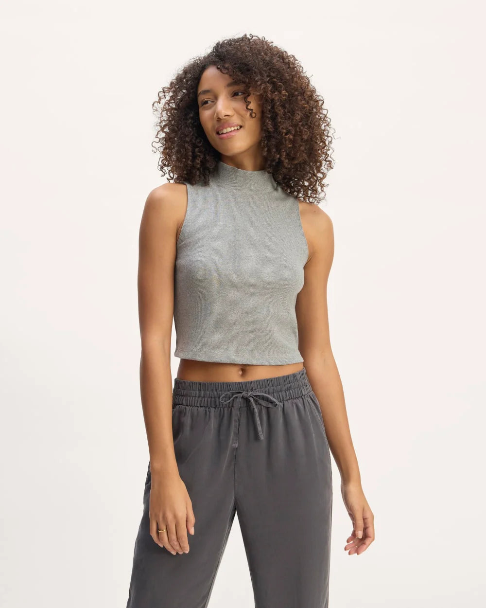 The Ribbed Mockneck Tank | Mid Heather Grey