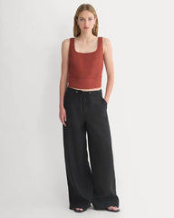 Square Tank in Stretch Linen | Henna Red