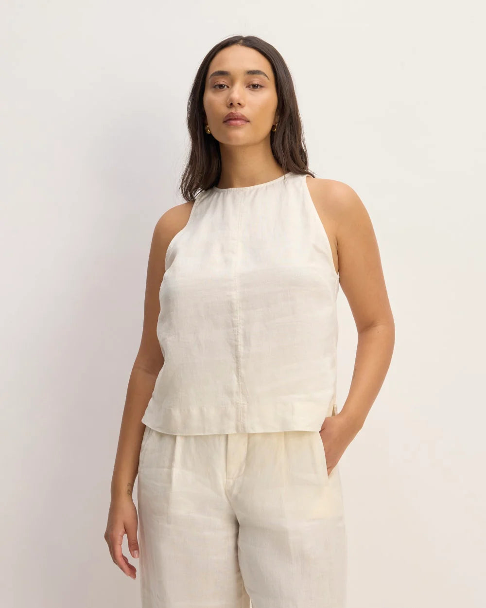 The Linen High-Neck Tank | Bone