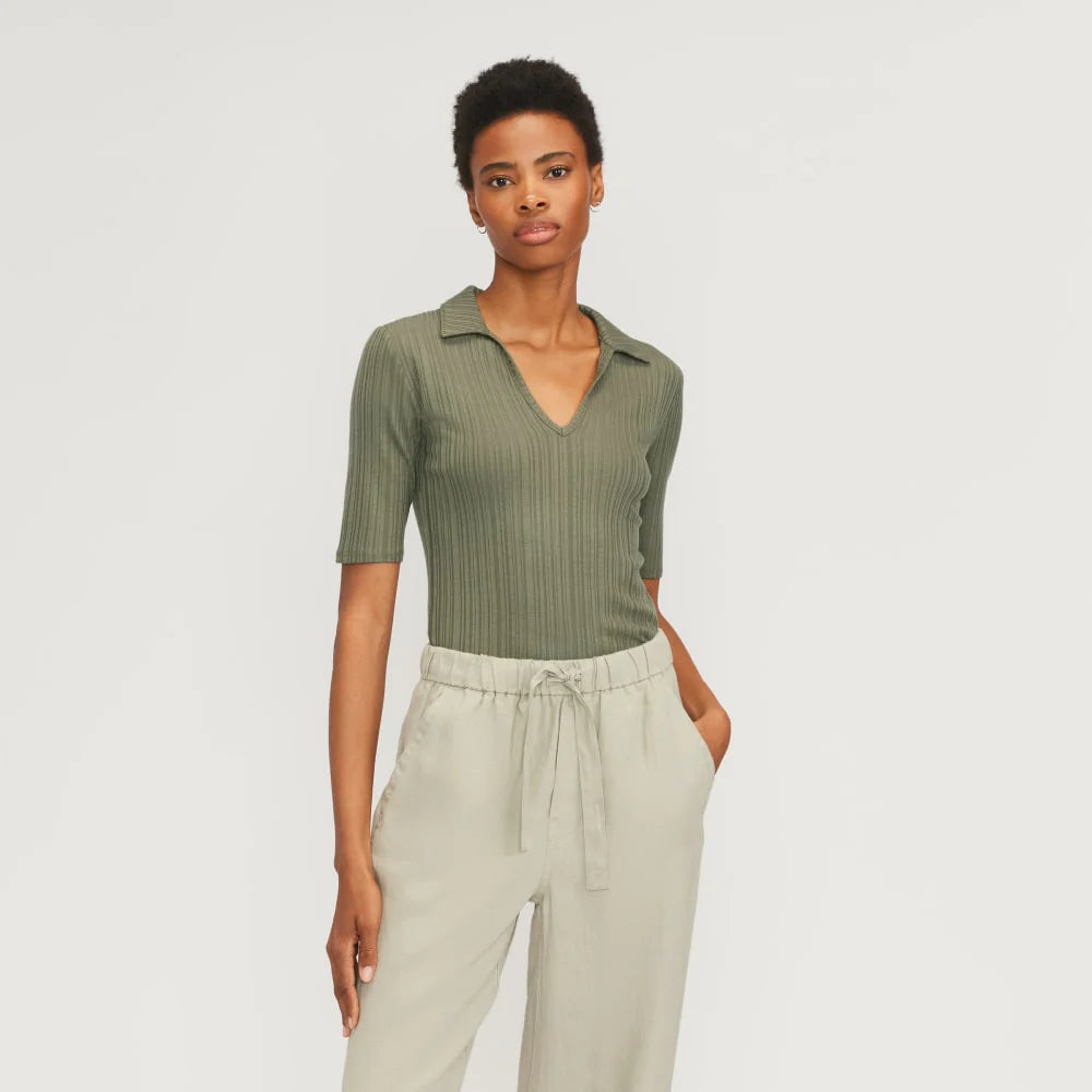 The Rib Soft Knit Open Collar Polo | Kalamata