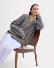 Cloud Cable V-Neck Sweater | Blue Multi Twist