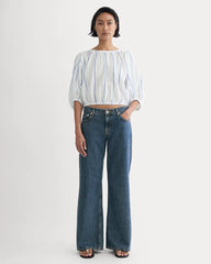 The Gauze Puff-Sleeve Top | Bone / Dutch Blue
