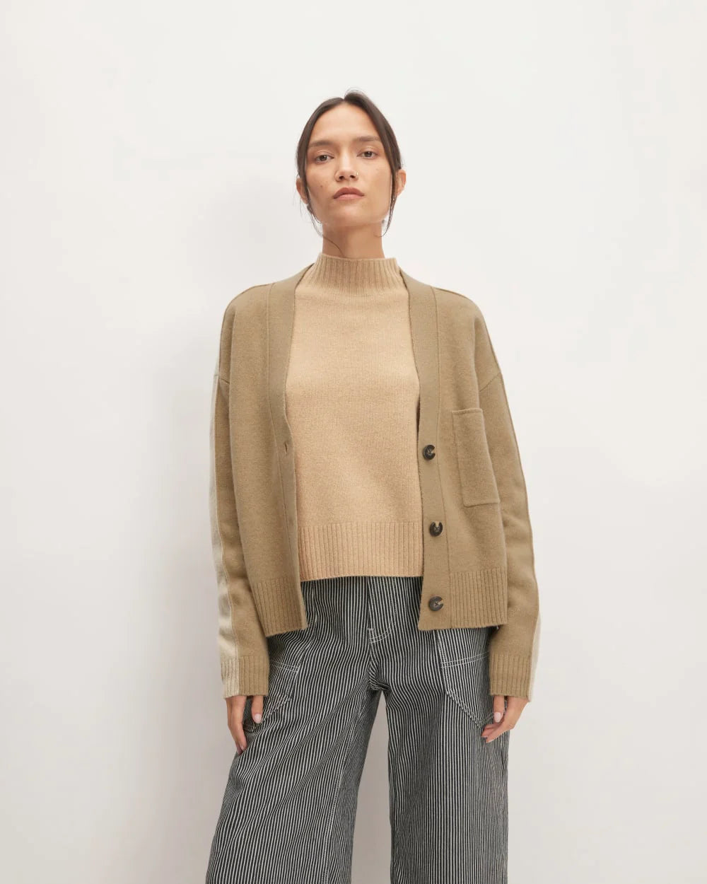 The Good Merino Wool Cardigan | Light Camel / Dark Oat