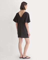 Bubble-Sleeve Mini Dress in Cotton Silk Voile | Black