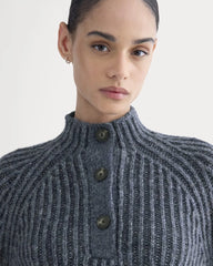Funnel-Neck Ribbed Henley Sweater | Indigo