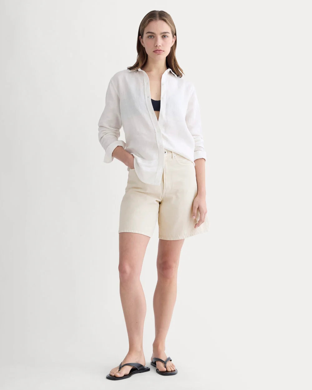 The Long A-Line Denim Short | Garment-Dyed White / Cream