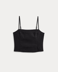 The Seamed Top in Stretch Linen | Black