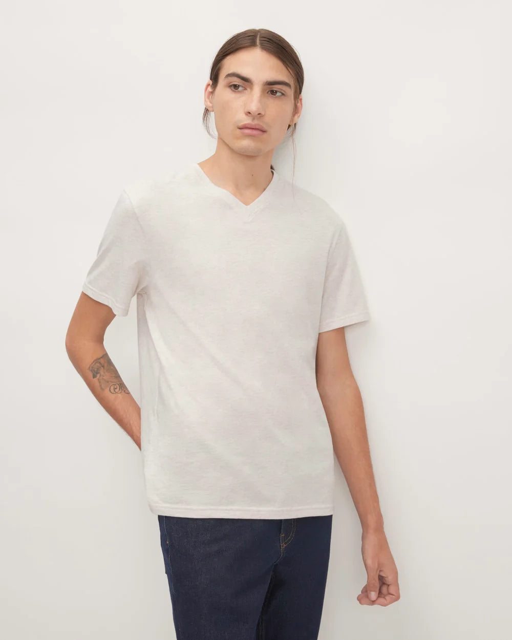 The Essential Organic V-Neck Tee | Heathered Oat