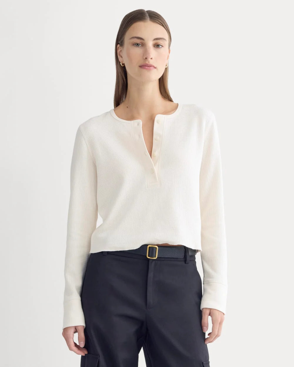 Boxy Henley in Cozy Waffle | Bone