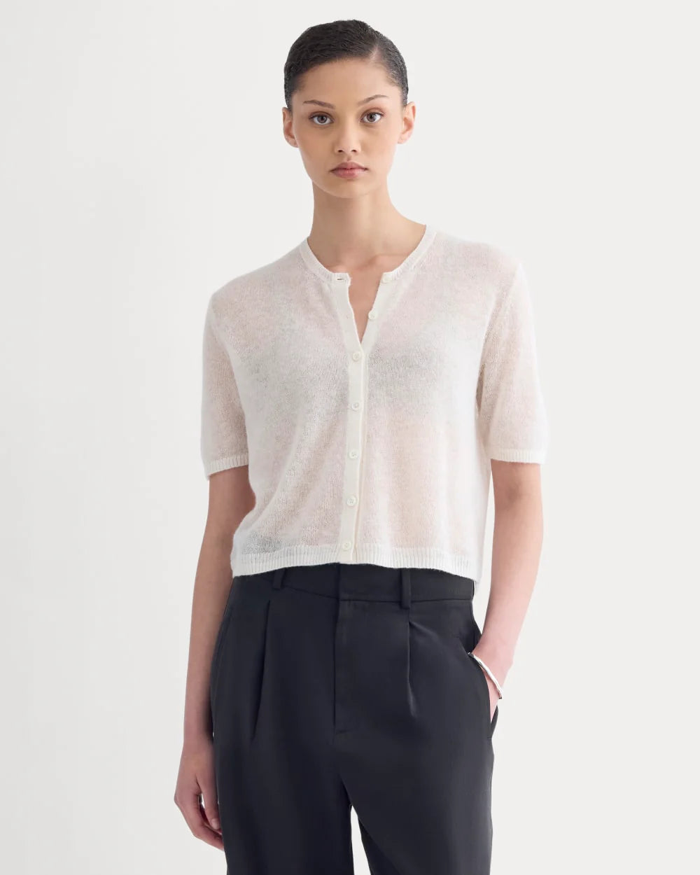 The Air Alpaca™ Short-Sleeve Cardigan | Birch
