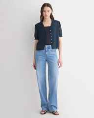 Notch Collar Shirt in Silk Georgette | Navy