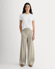 The Wide-Leg Pant in Stretch Linen | Deep Taupe Mini Gingham