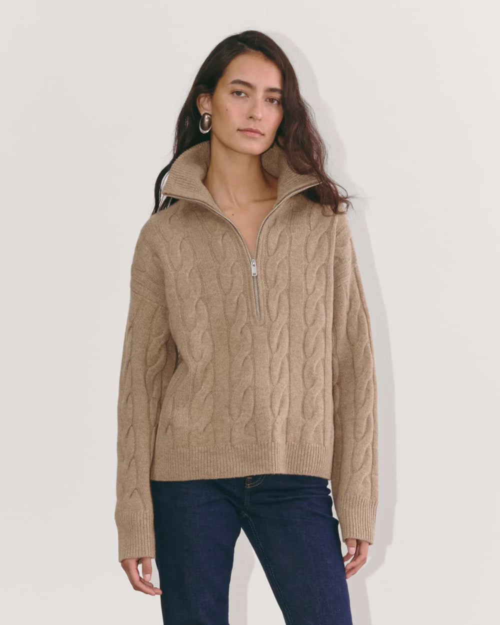 The Cable Half-Zip in Luxe Merino | Oat Melange