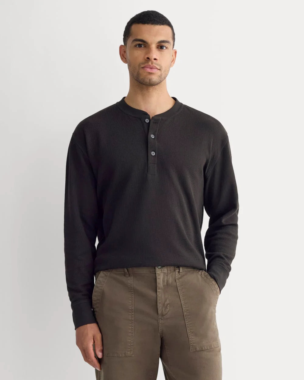 Thermal Henley in Cozy Waffle | Black